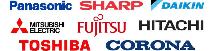 パナソニック、シャープ、ダイキン、三菱、富士通、日立、東芝、コロナ